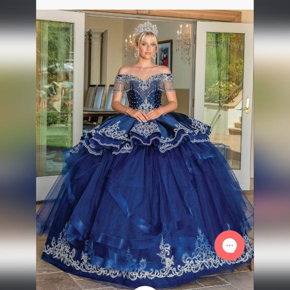 Quinceañera Gown (2 in 1) dress - Navy Blue and Silver - Picture 1 of 6